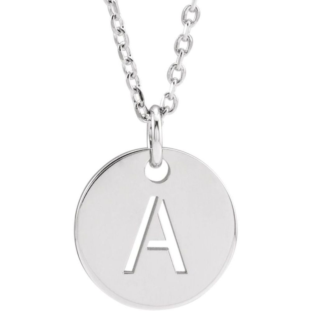 Sterling Silver Initial A, Small 10mm Pierced Disc Necklace, 16-18 In.